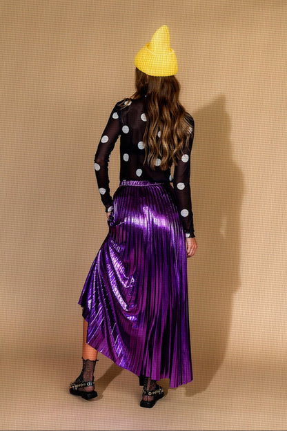 Metallic Pleated Midi Skirt in Ultraviolet - Dressed in Lala