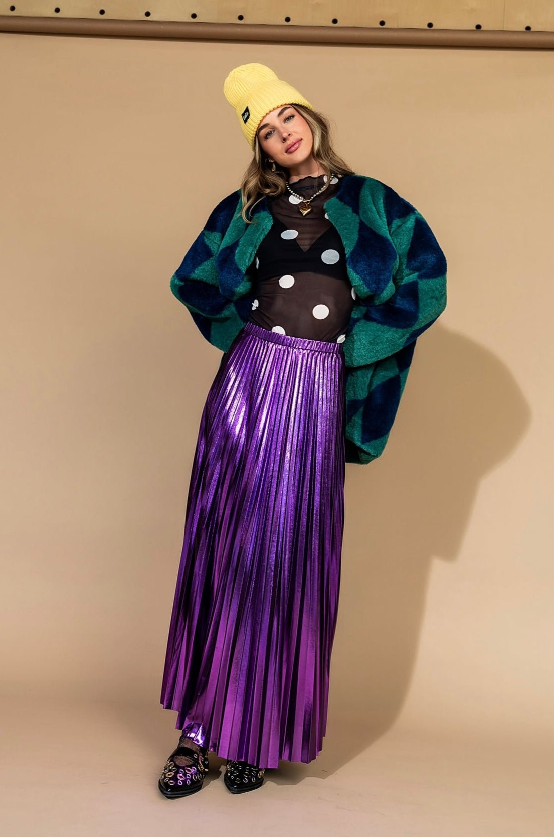 Metallic Pleated Midi Skirt in Ultraviolet - Dressed in Lala