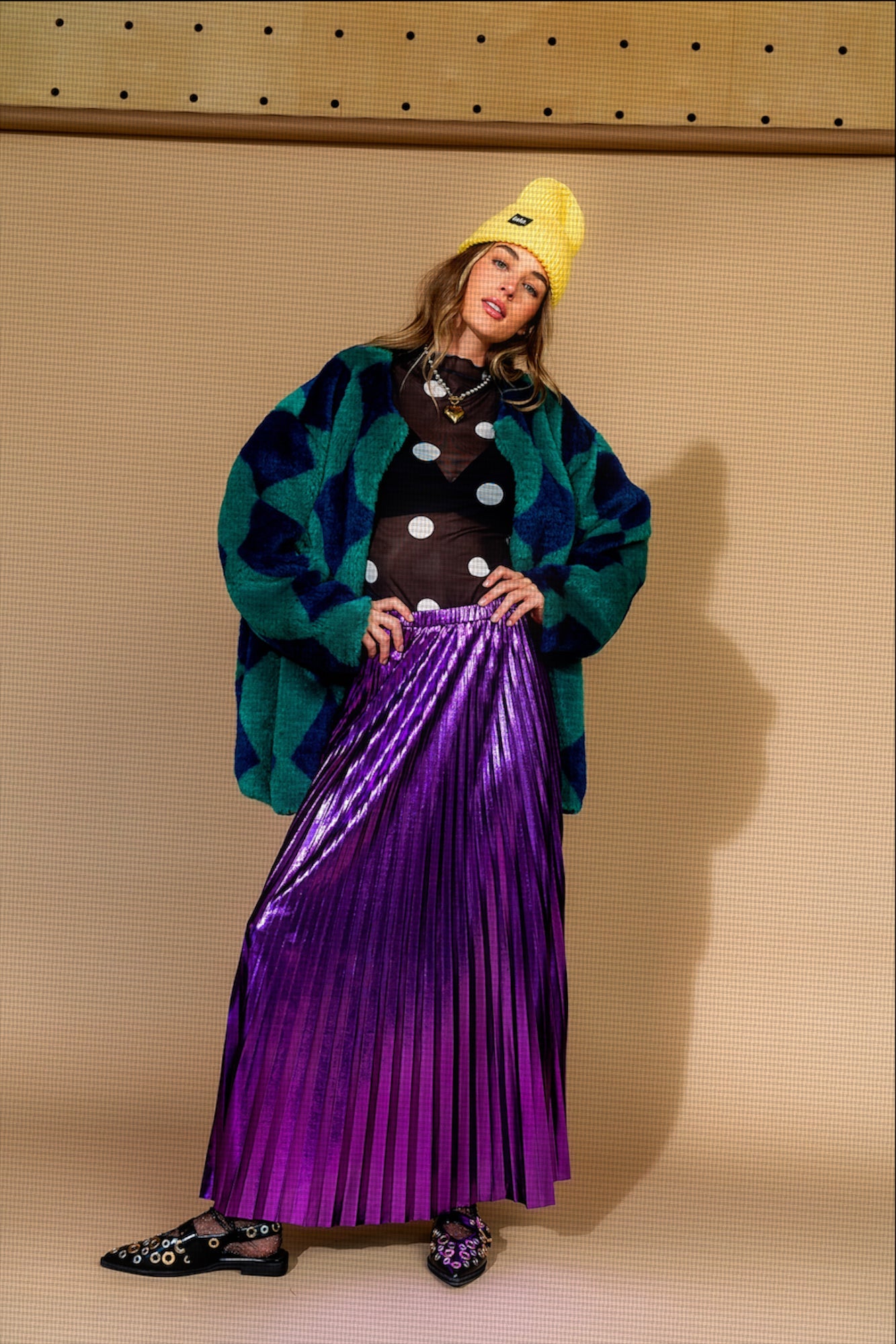 Metallic Pleated Midi Skirt in Ultraviolet - Dressed in Lala