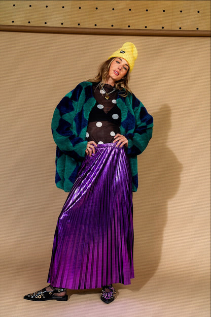 Metallic Pleated Midi Skirt in Ultraviolet - Dressed in Lala