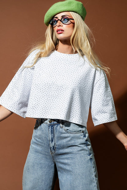 Mood Board Boxy Cropped Rhinestone Tee - Dressed in Lala