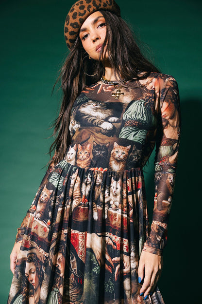 More You Mesh Maxi Dress in Cult of Cats - Dressed in Lala