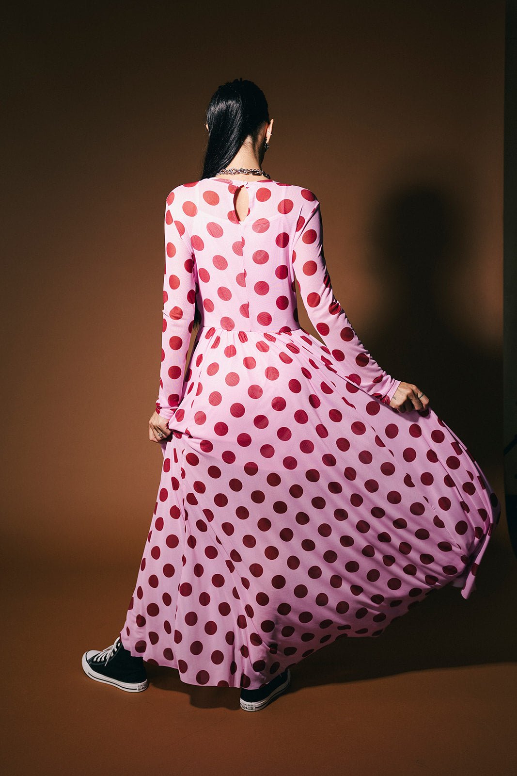 More You Mesh Maxi Dress in Pink Polka Dot XS More You Mesh Maxi Dress in Pink Polka Dot XS