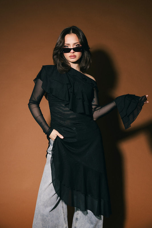 Muse of all Muses Mesh Asymmetrical Top - Dressed in Lala