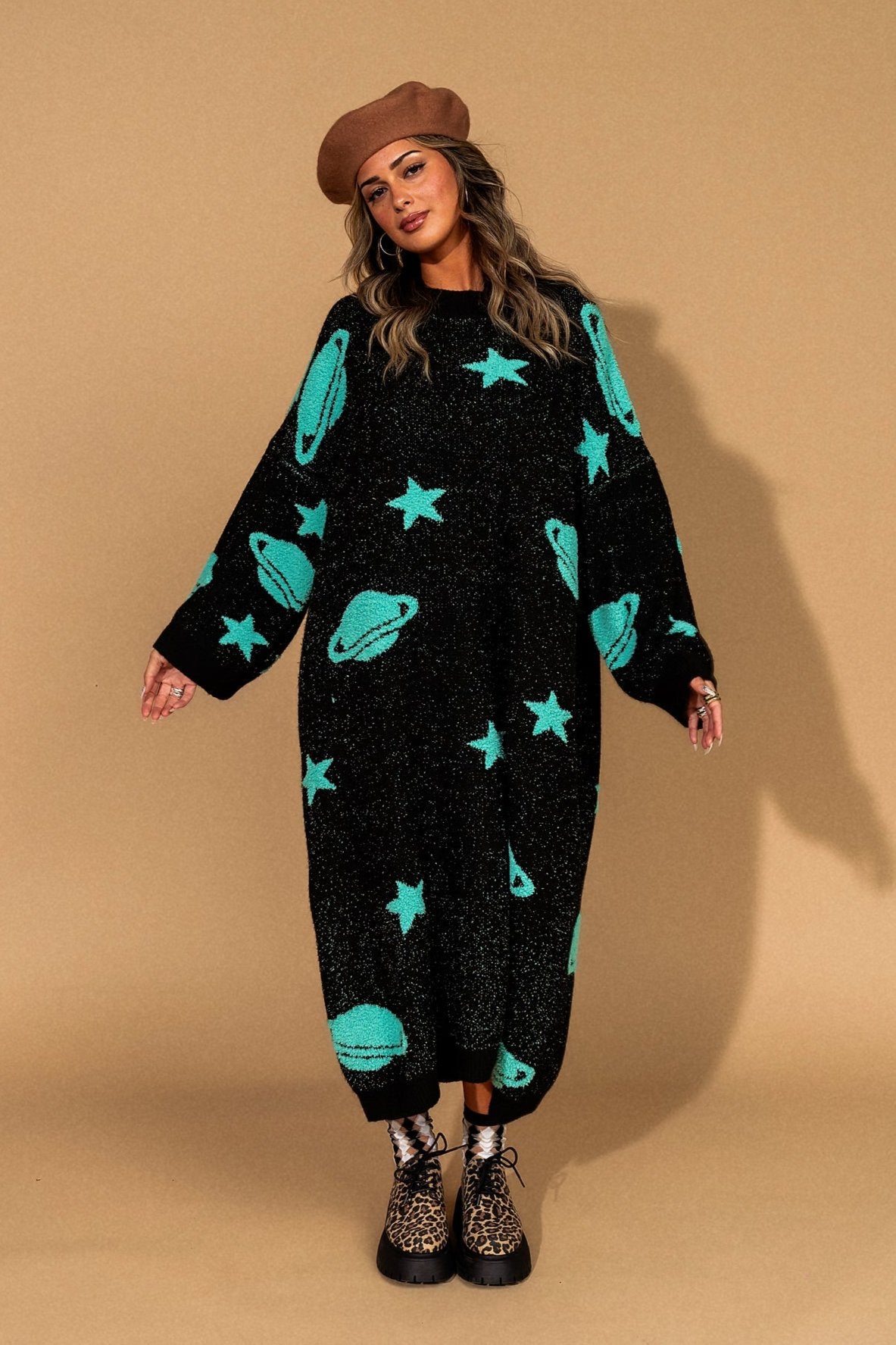 Need Some Space Oversized Knit Dress in Mint - Dressed in Lala