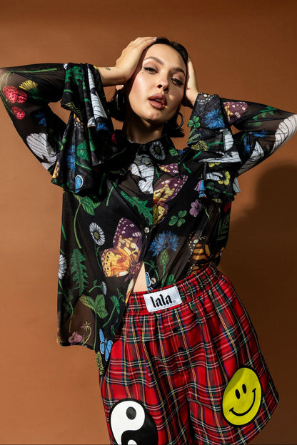 Paris For The Weekend Mesh Button Up in Folklore Florals - Dressed in Lala