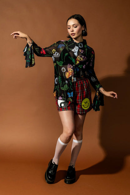 Paris For The Weekend Mesh Button Up in Folklore Florals - Dressed in Lala