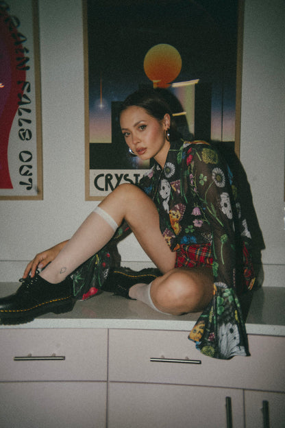 Paris For The Weekend Mesh Button Up in Folklore Florals - Dressed in Lala
