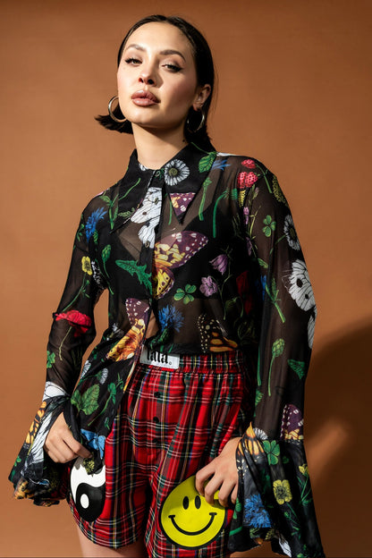 Paris For The Weekend Mesh Button Up in Folklore Florals - Dressed in Lala