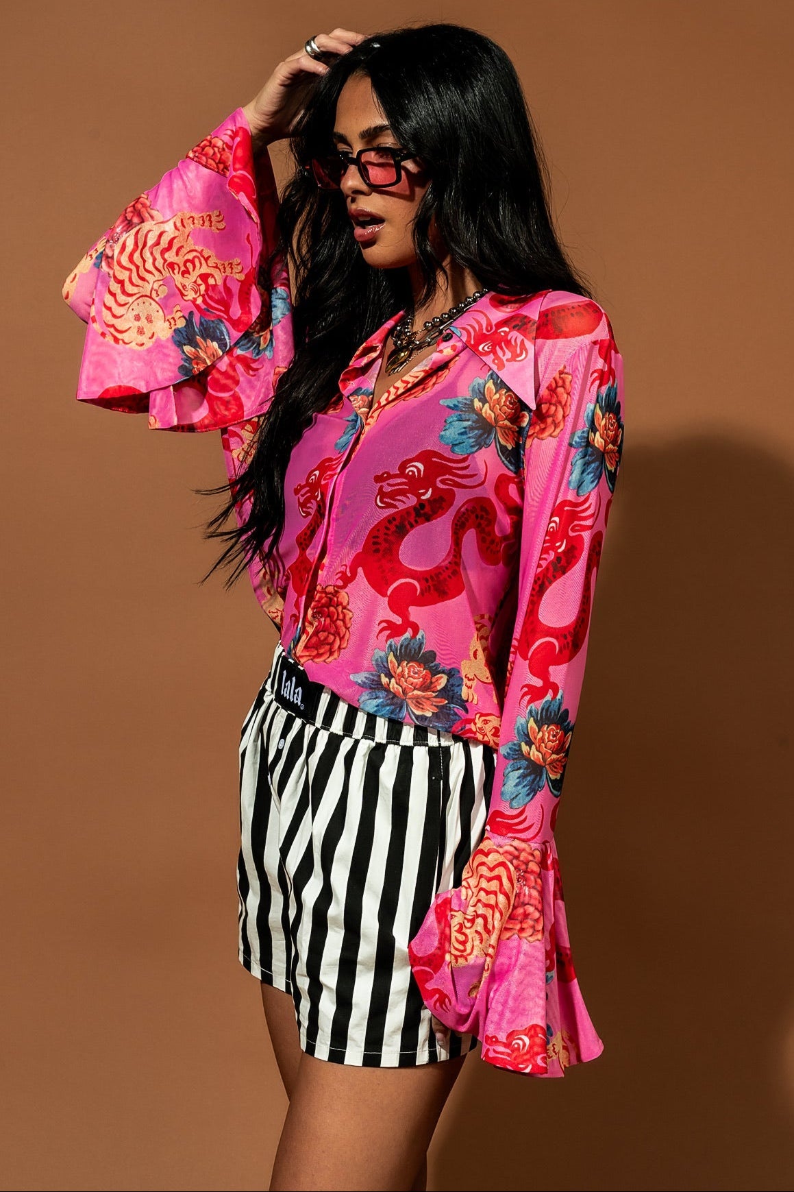 Paris For The Weekend Mesh Button Up in Year of the Dragon - Dressed in Lala