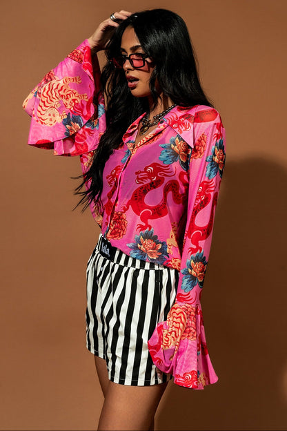 Paris For The Weekend Mesh Button Up in Year of the Dragon - Dressed in Lala