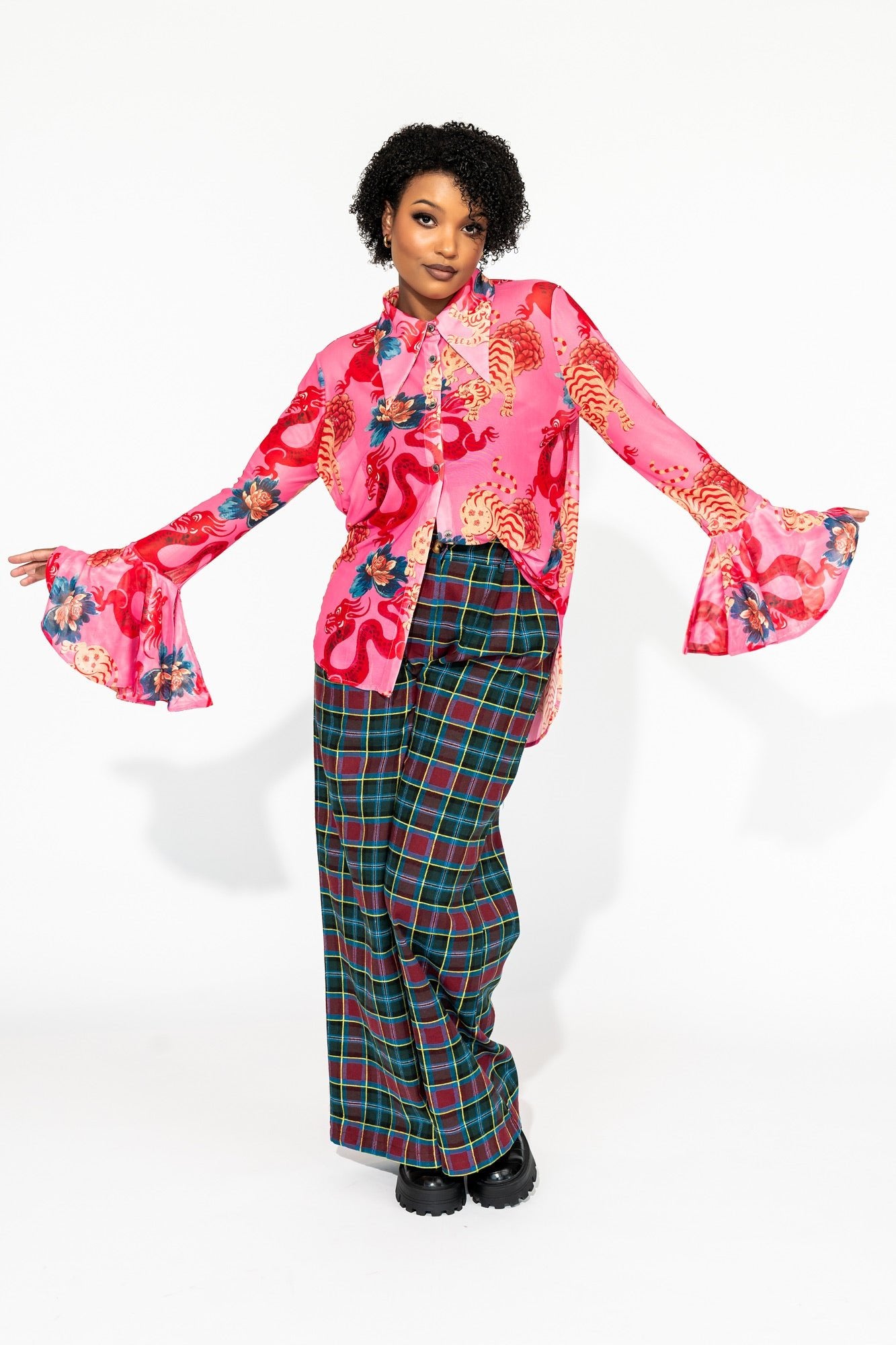 Paris For The Weekend Mesh Button Up in Year of the Dragon - Dressed in Lala