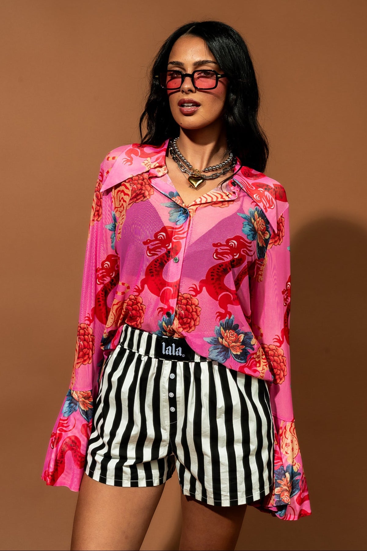 Paris For The Weekend Mesh Button Up in Year of the Dragon - Dressed in Lala