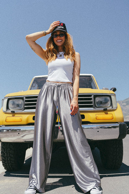 Phone Home Metallic Wide Leg Pants - Dressed in Lala