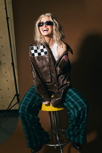 Pit Crew Vegan Leather Bomber Jacket - Dressed in Lala