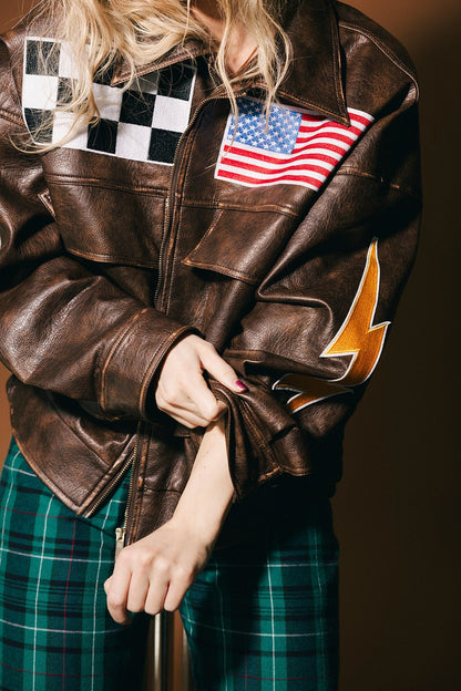 Pit Crew Vegan Leather Bomber Jacket - Dressed in Lala