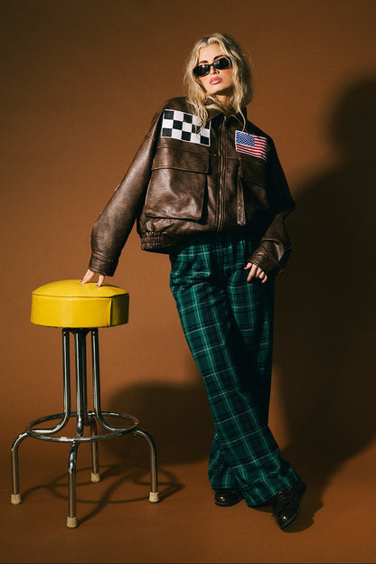 Pit Crew Vegan Leather Bomber Jacket - Dressed in Lala