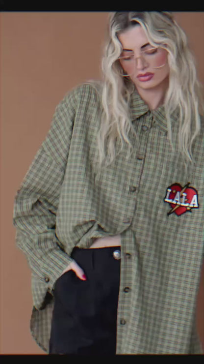 Soul Searching Ultra Oversized Button Up in Olive Green
