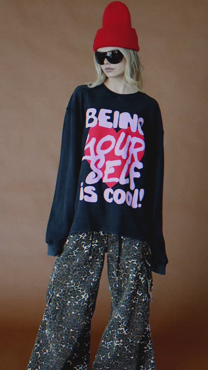 Being Yourself Is Cool Oversized Thermal in Vintage Black