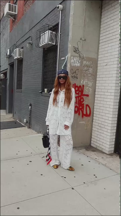 Love Hangover Wide Leg Lace Pants in White