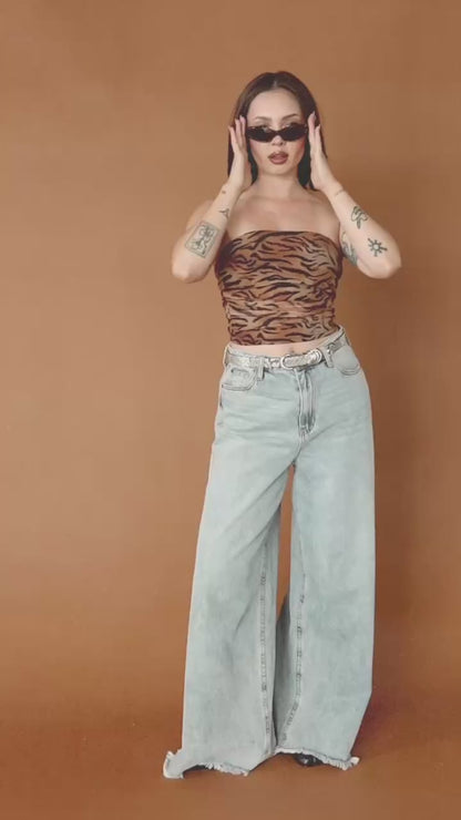 Tonight in Tokyo Mesh Tube Top in Tiger Stripes