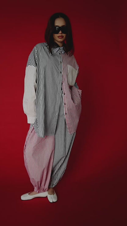 Soul Searching Ultra Oversized Button Up in Stripe Me Crazy