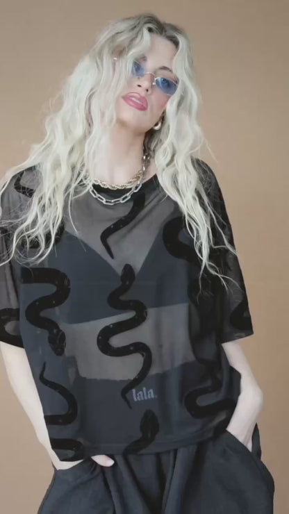 Karma Oversized Mesh Top in Hiss and Tell