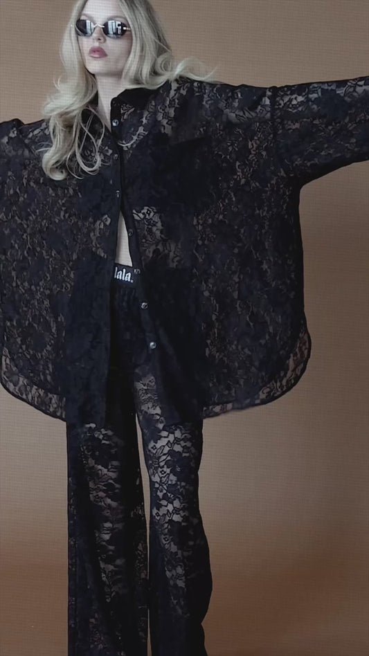 Soul Searching Ultra Oversized Button Up in Love Hangover Lace