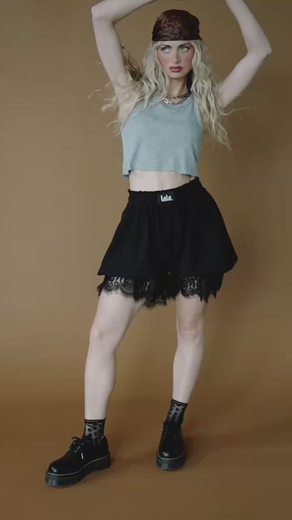 For The Thrill Seersucker Bloomer Shorts in Black