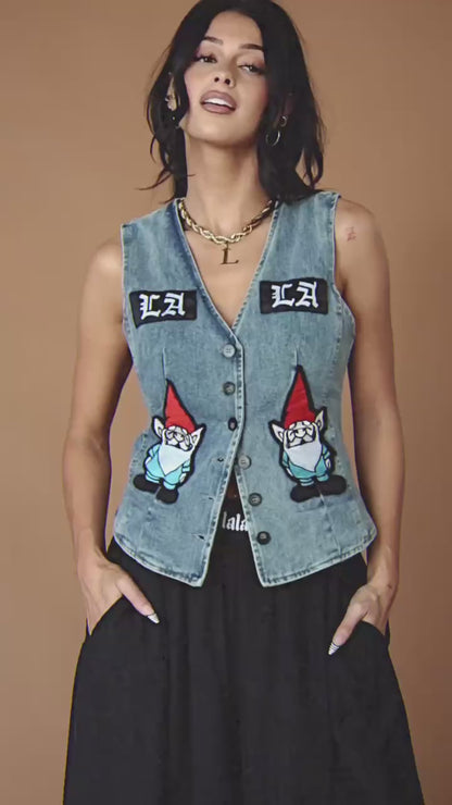 Rolling With The Gnomies Denim Waistcoat Vest