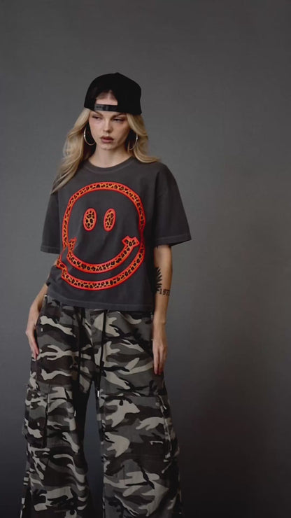 The World Needs Your Magic Crop Tee in Charcoal + Leopard