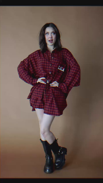 Soul Searching Ultra Oversized Button Up in Red