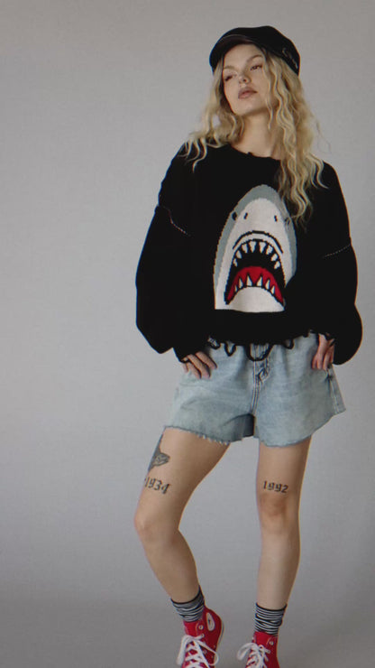 Bite Me Distressed Shark Sweater