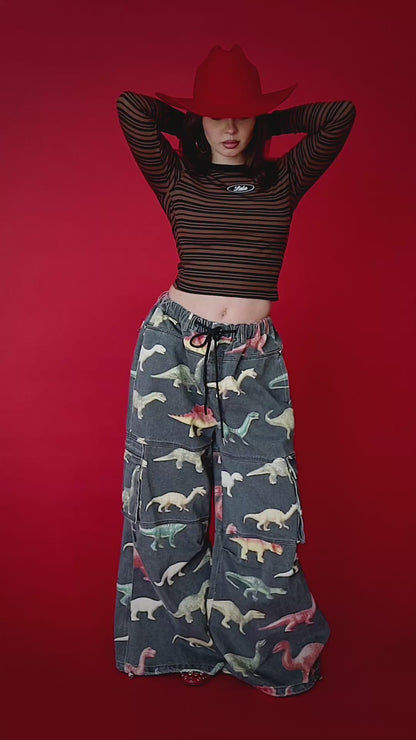 You Don't Own Me Ultra Wide Leg Cargo Pants in Dino Delirium