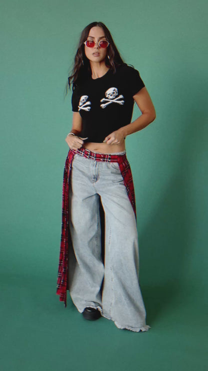 Double Trouble Skull Knit Baby Tee
