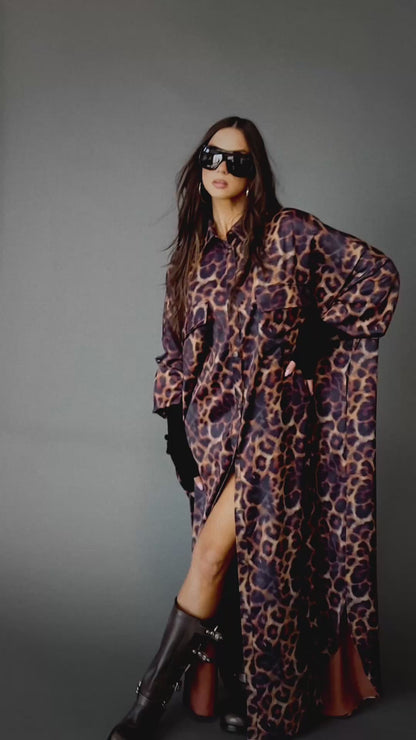 Bad Cat Leopard Satin Duster Dress