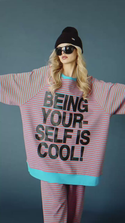 Being Yourself Is Cool Ultra Mega Striped Oversized Pullover in Blue + Orange