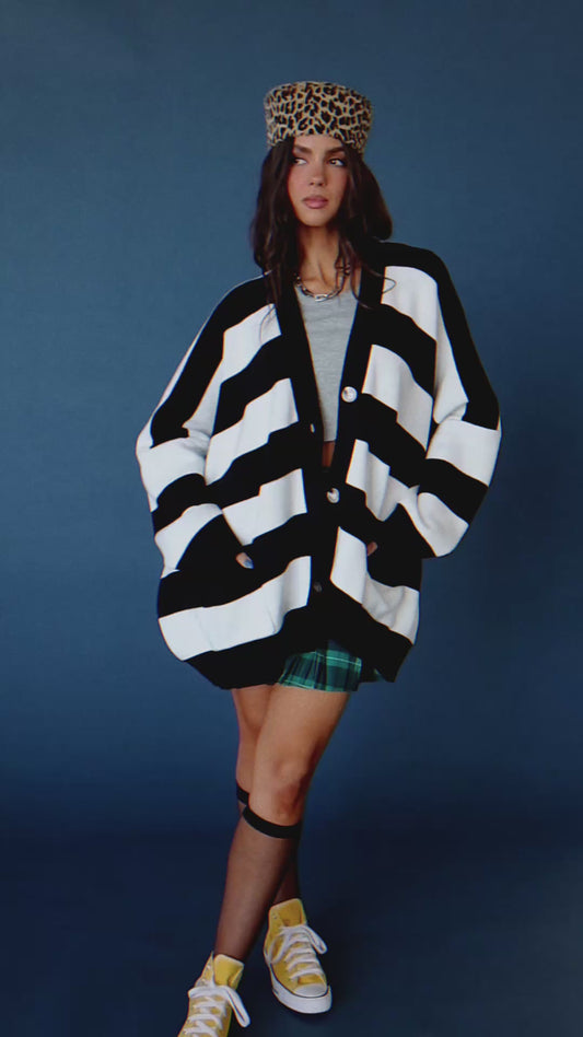 Love You Oversized Cardigan in Jailbird Stripes