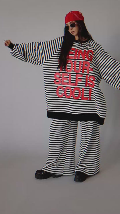 Being Yourself Is Cool Ultra Mega Striped Oversized Pullover