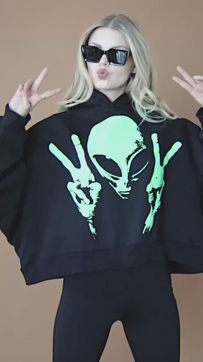 I Come in Peace Alien Cropped Hoodie