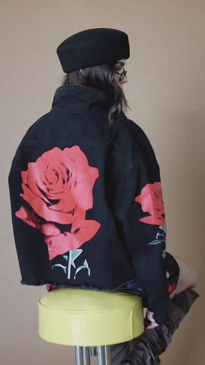 La Vie En Rose Boxy Cropped Denim Jacket
