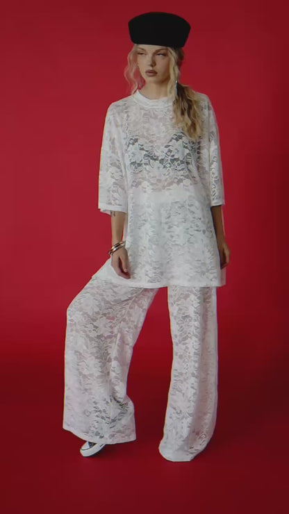 Love Hangover Oversized Lace Tee in White