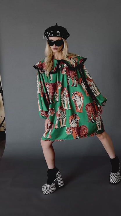 Magic Maker Mini Dress in Tiger Tales on Green