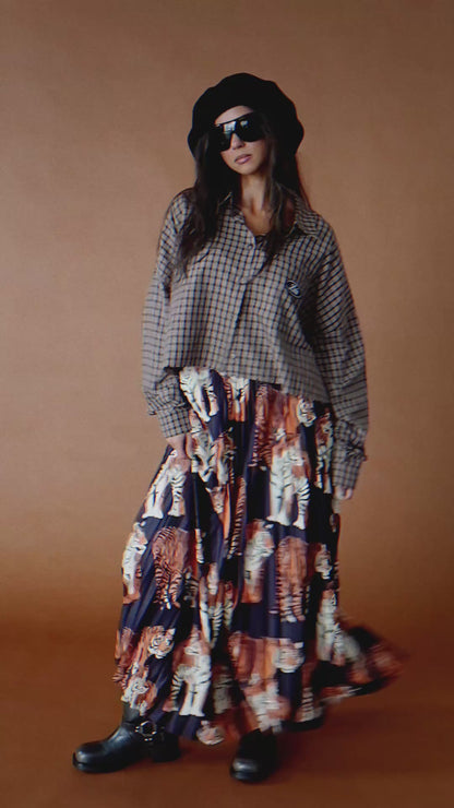 Untamable Pleated Midi Skirt in Black Tiger Tales