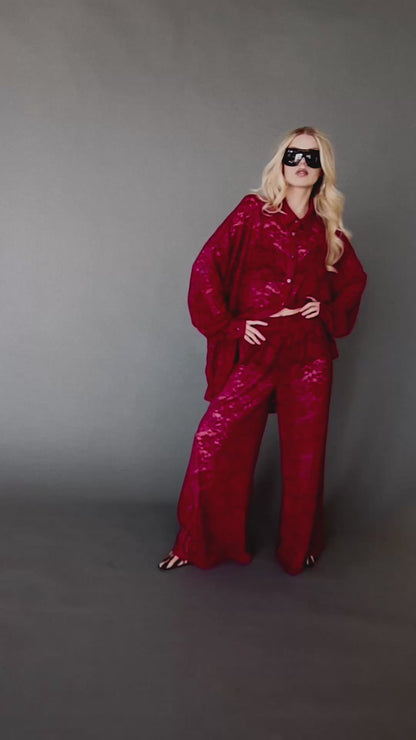 Love Hangover Wide Leg Lace Pants in Merlot