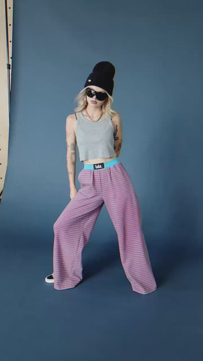 Do No Harm Striped Wide Leg Pants in Blue + Orange