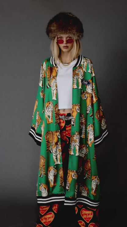 Tiger Tales on Green Kimono Bomber