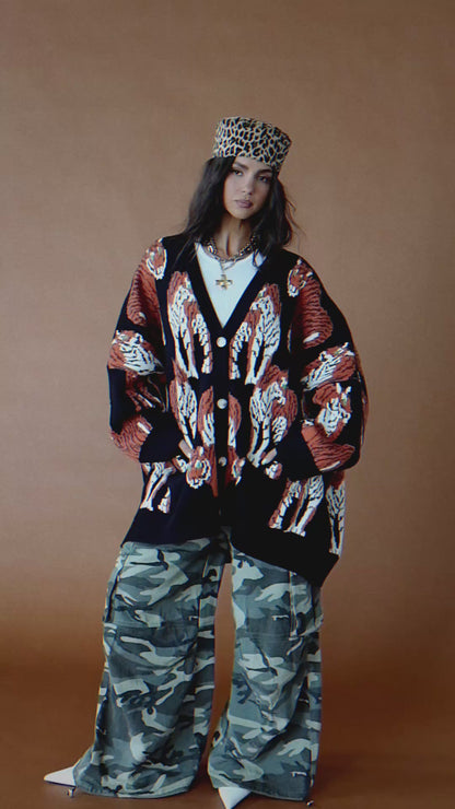 Tiger Tales Oversized Cardigan in Black