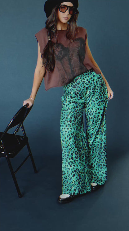 Never Taking These Off Trousers in Emerald Leopard