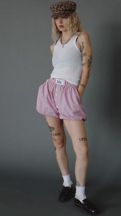 Big Heart Bloomer Boxer Shorts in Red Menswear Stripe